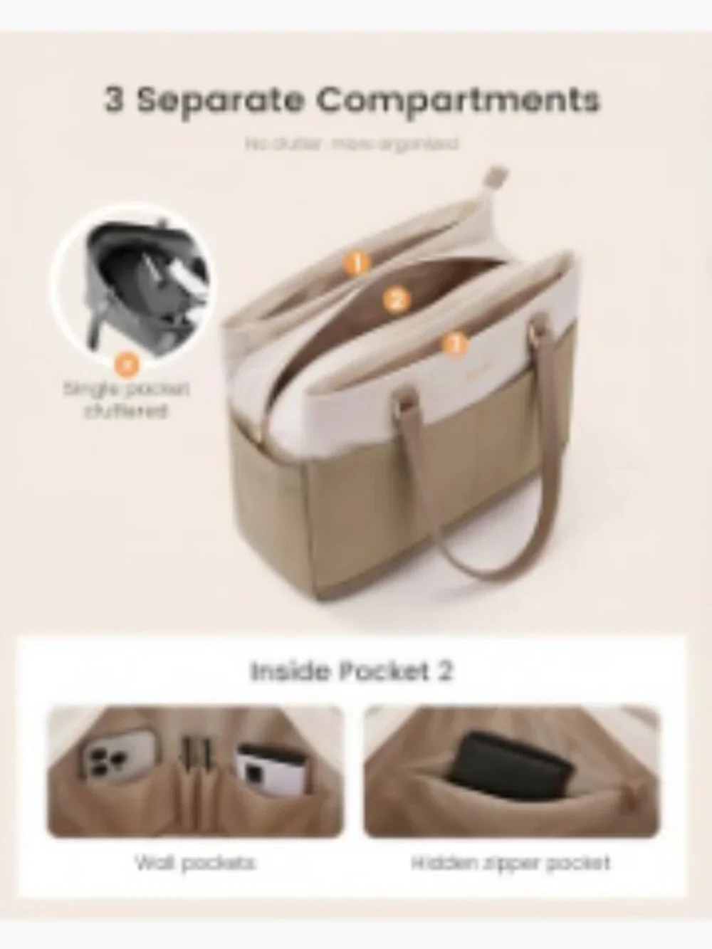 Laptop Tote Bag with Separate Pockets and Large Cup Holder